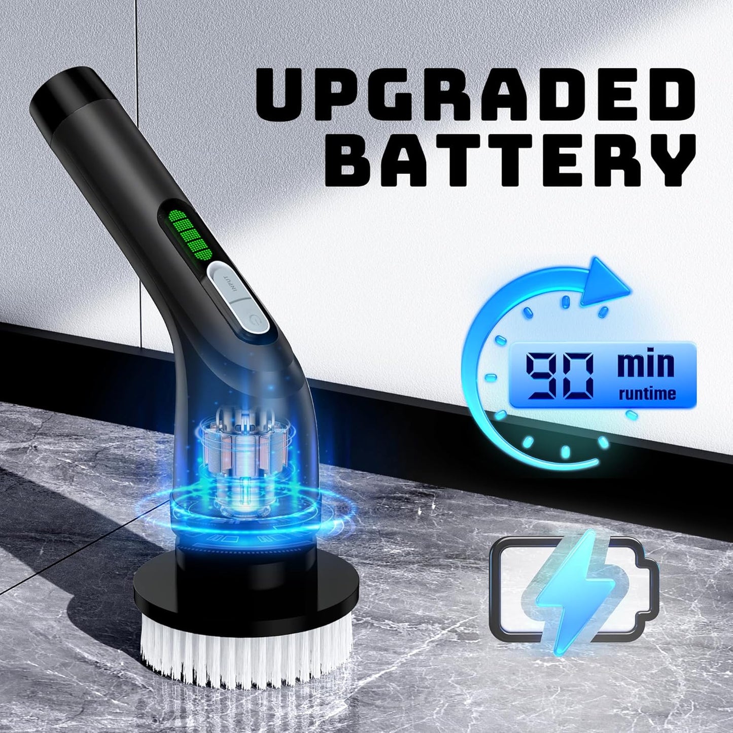 Electric Spin Scrubber for Bathroom: Shower Scrubber with Long Handle, Dual Speed Cordless Power Cleaning Scrub, 7 Brush Heads, IPX7 Waterproof Heavy Duty Cleaner Tools for Tub Tile Grout Wall