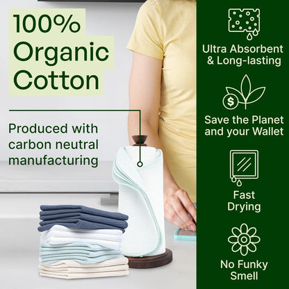 mioeco 20 Pack Reusable Kitchen Paper Towels Washable - Super Absorbent Natural unPaper Towels - Natural Cotton - Reusable, Paperless Kitchen Dish Cloths - 100% Organic