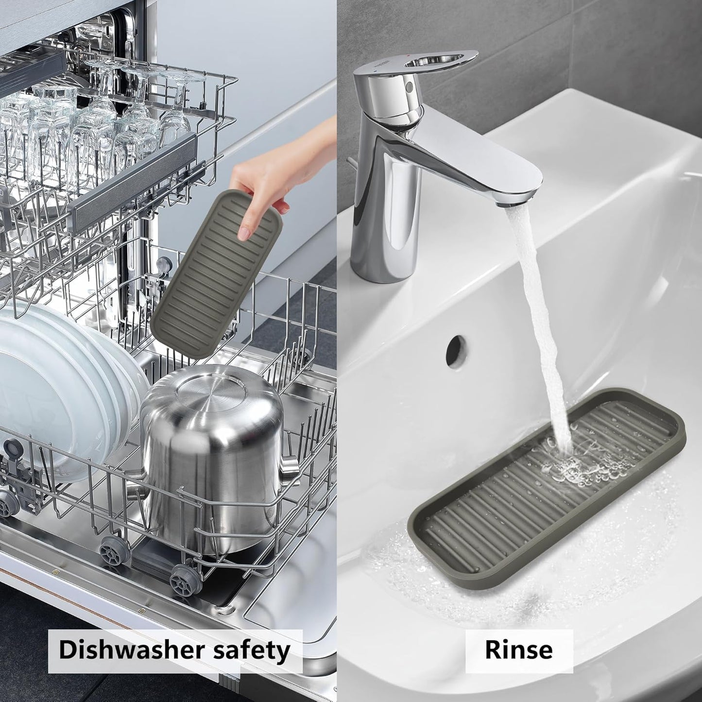 Silicone Sponge Holder Kitchen Sink Organizer Tray Dish Caddy Soap Dispenser, Scrubber Spoon Holder,Dishwashing Accessories 2 Pack (White)