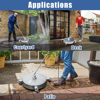 JANZ 18" Pressure Washer Surface Cleaner with 4 Wheels,1/4" Quick Plug,Stainless Steel Housing,2 Extension Wand Attachments, 3 Spray Nozzles and 2 Replacement Nozzles, 4000 PSI