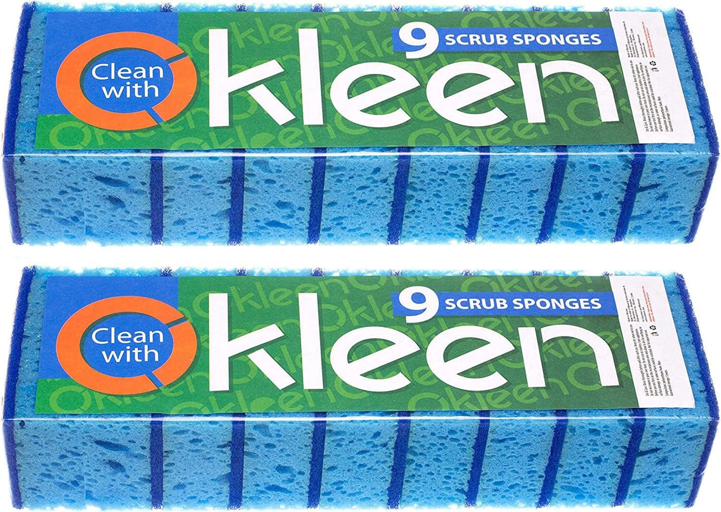 Green Multi Use Scrub Sponge. Made in Europe. 9 Pack, 4.3x2.8x1.4 inches. Odorless Heavy Duty and Non Scratch Fiber. Best, Durable, Delicate, Porous, Non Cellulose Kitchen Sponges and Scrubbers