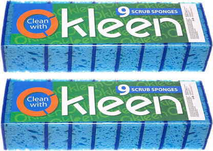 Green Multi Use Scrub Sponge. Made in Europe. 9 Pack, 4.3x2.8x1.4 inches. Odorless Heavy Duty and Non Scratch Fiber. Best, Durable, Delicate, Porous, Non Cellulose Kitchen Sponges and Scrubbers