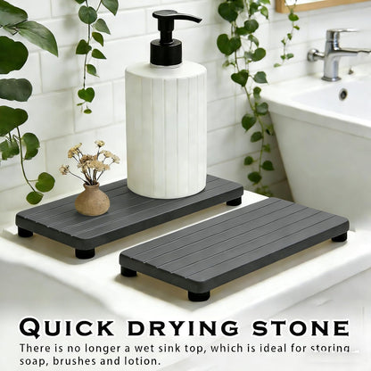 Instant Dry Sink Tray, Anti-Slip Stone Sink Caddy, Durable Kitchen Sink Organizer, Quick Dry Water Absorbing Stone Tray for Bathroom Counter, Stone Soap Tray -Dark Gray