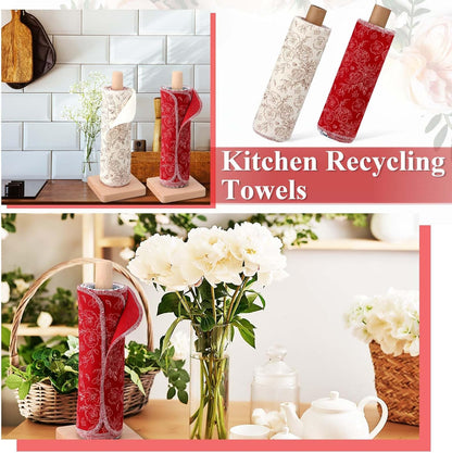 Redbaker 50 Pcs Reusable Paper Towels Paperless Reusable Cotton Cloths Toilet Absorbent Washable Paper Towels with Roll Kitchen Dishcloth for Kitchen Paperless Dishcloths(Stripe)