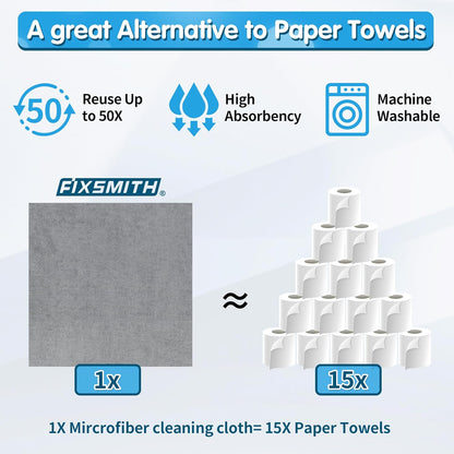 FIXSMITH Microfiber Cleaning Cloth - Pack of 8, Size: 12 x 16 in, Multi-Functional Cleaning Towels, Highly Absorbent Cleaning Rags, Lint-Free, Streak-Free Cleaning Cloths for Car Kitchen Home