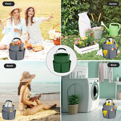 17L Cleaning Caddy with Handle, Cleaning Supplies Organizer, Foldable Storage Basket, Cleaning Supply Caddy, Portable Multi Cleaning Bucket Bag for Home, Garden (Pink)