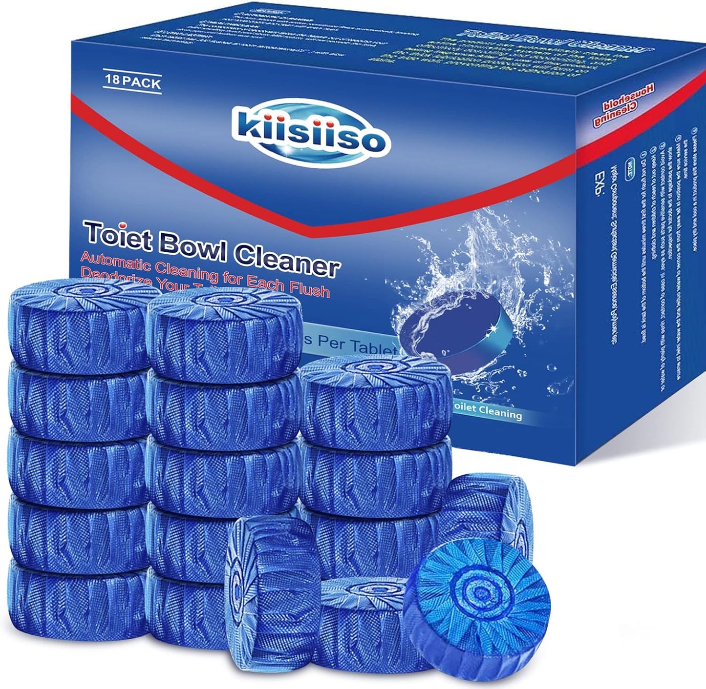 KIISIISO Automatic Toilet Bowl Cleaner Tablets Blue 30 Pack, Drop-In Tank Cleaner for Bathroom, Prevent Stains & Deodorize, Septic Safe, Long-Lasting Cleaning Tabs - Fresh Scent