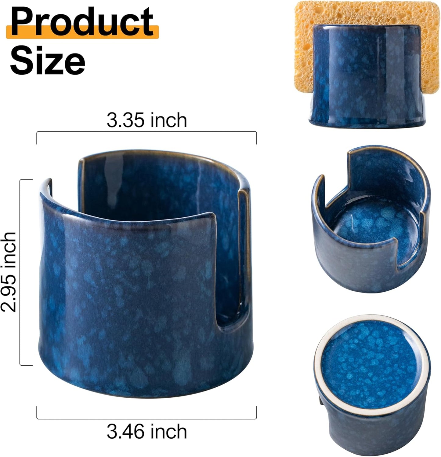 Zoeeker Sponge Holder for Kitchen Sink, Ceramic Dish Sponge Dish Rack Scrubby Caddy Kitchen Organizer Cute Sink Caddy Organizer, Farmhouse Decor, Speckled Glaze