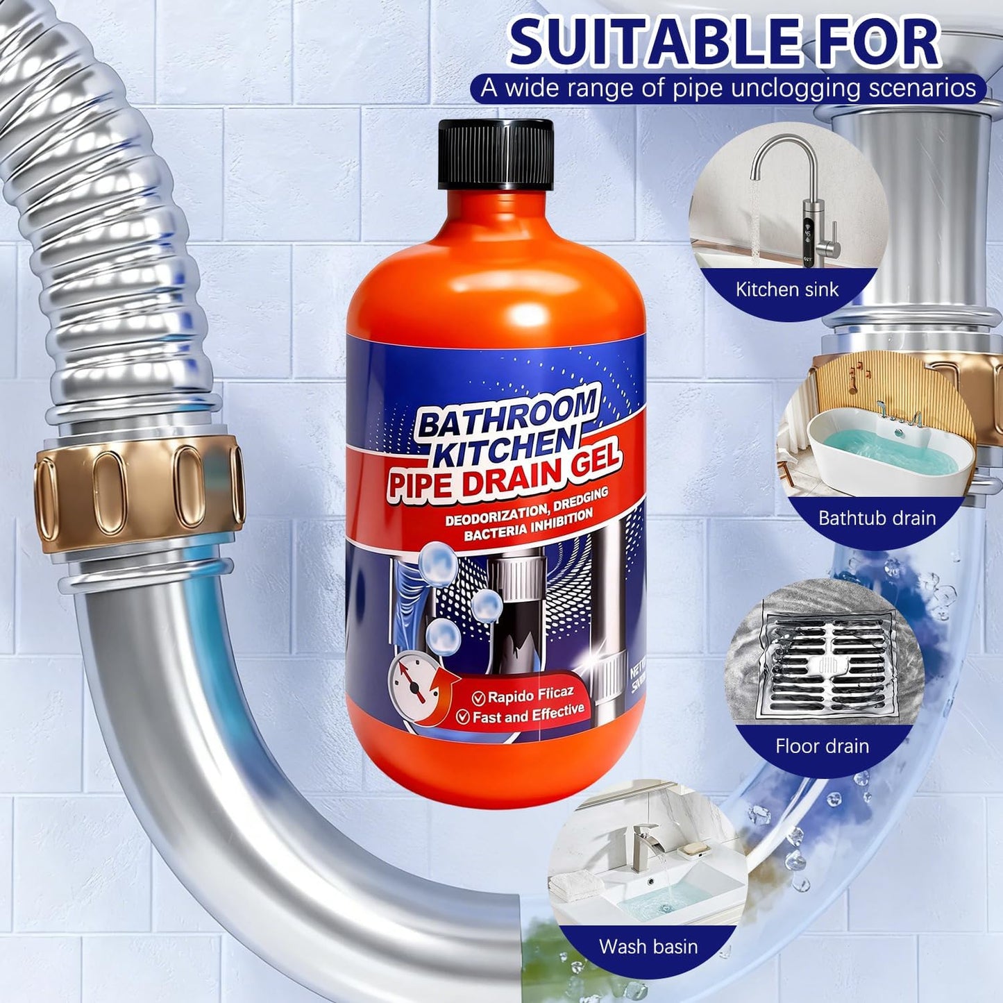 Drain Clog Remover, Liquid Plumber Drain Cleaner, Powerful Pipe Opener & Toilet Clog Remover and Cleaner for Shower Pipes, 500ml