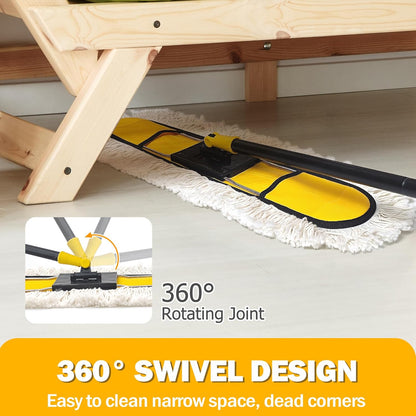 NEWE 24” Commercial Dust Mop, Large Dry Dust Push Broom Indoor, Wide Floor Duster for Laminate, with 2 pcs Microfiber Pads, Hardwood, Tile, Marble (Yellow)