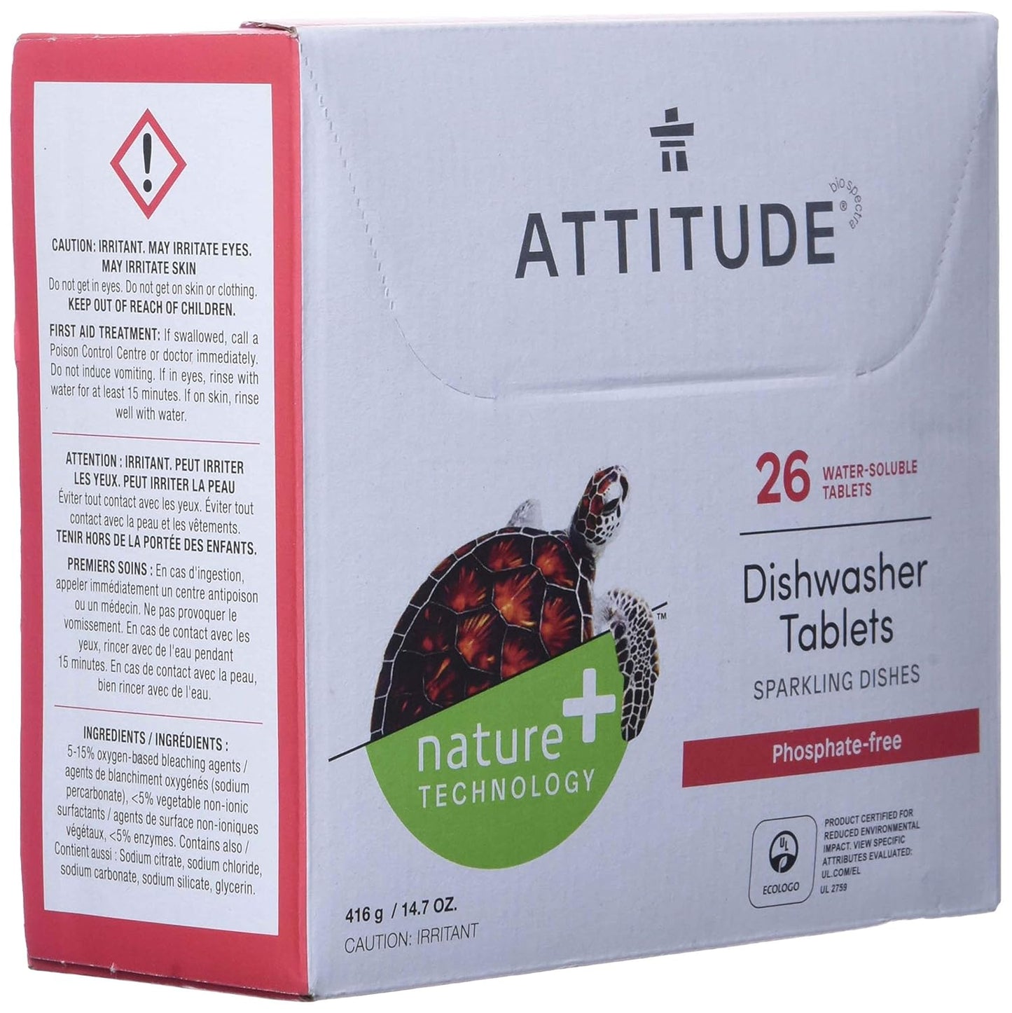 ATTITUDE Dishwasher Pods, Plant-Based & Vegan, Phosphate-Free Detergent Tablets, Naturally Derived, Unscented, 26 Count