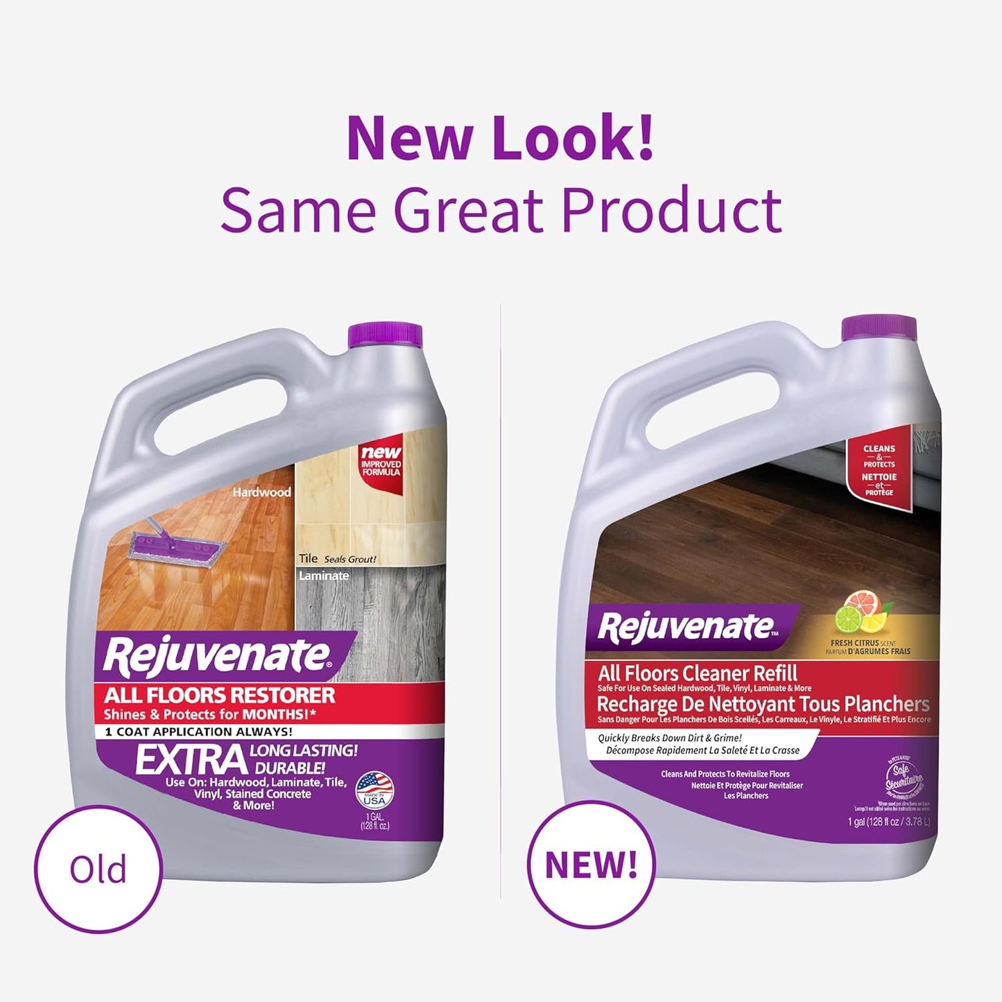 Rejuvenate All Floors Cleaner Refill, Breaks Down Dirt and Grime, Cleans and Protects Floors Throughout Your Home, Including Sealed Hardwood, Tile, Vinyl, Laminate and More, 1 Gallon