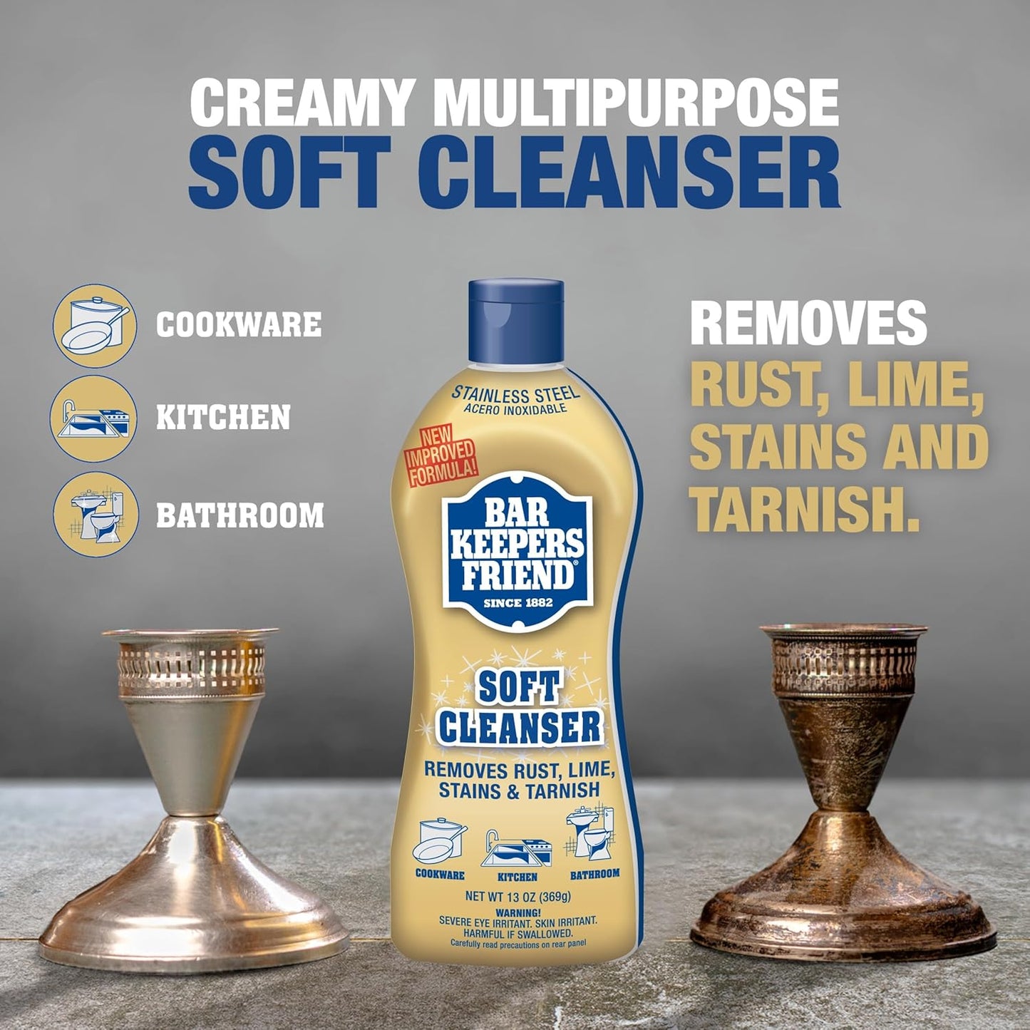 Bar Keepers Friend Soft Cleanser (13 oz) and MORE Spray + Foam (25.4 oz) Multipurpose Cleaner Bundle, Stain & Rust Remover for Multi Surface Bathroom, Kitchen & Outdoor Cleaning