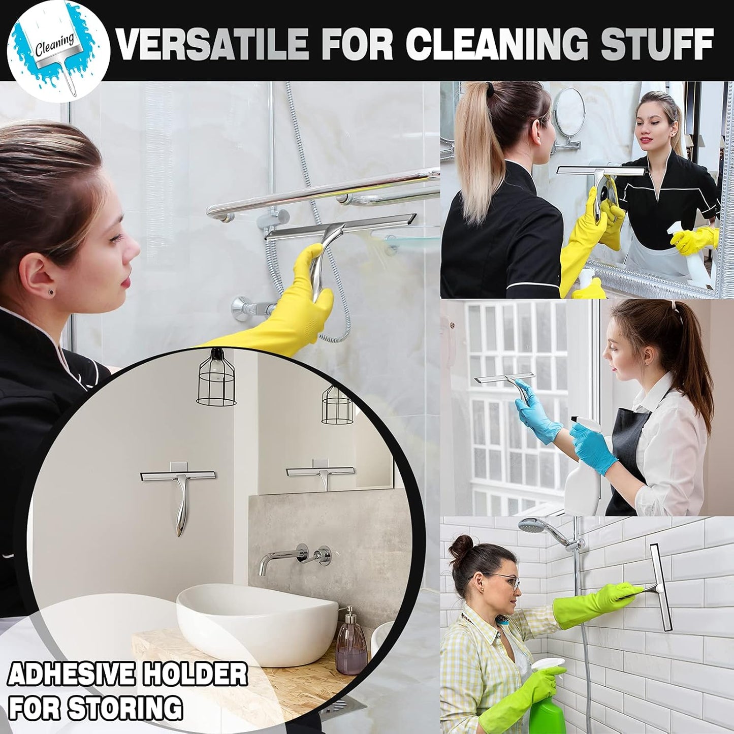 NETANY Shower Squeegee, 14-Inch Matte Black Squeegee, All-Purpose Stainless Steel Squeegee for Bathroom, Shower Doors, Mirrors, Tiles and Car Windows - 100% Streak Free