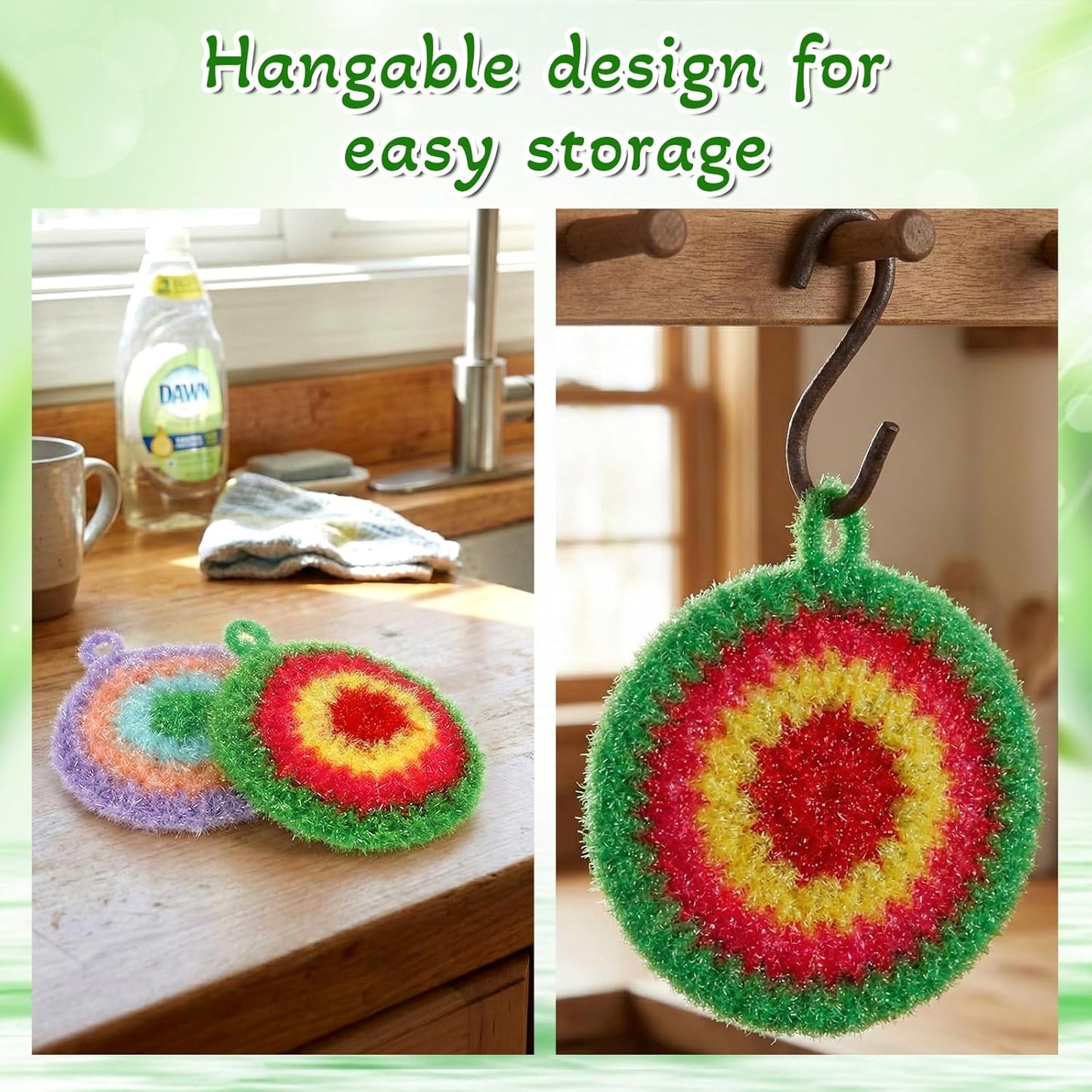 5 Pcs Reusable Dish Cloths 6.3" Dishwashing Towels Set Dish Sponge Cleaning Scrubber Cloth Round Non Scratch Kitchen Cleaning Cloths Hangable Housework Scouring Pad