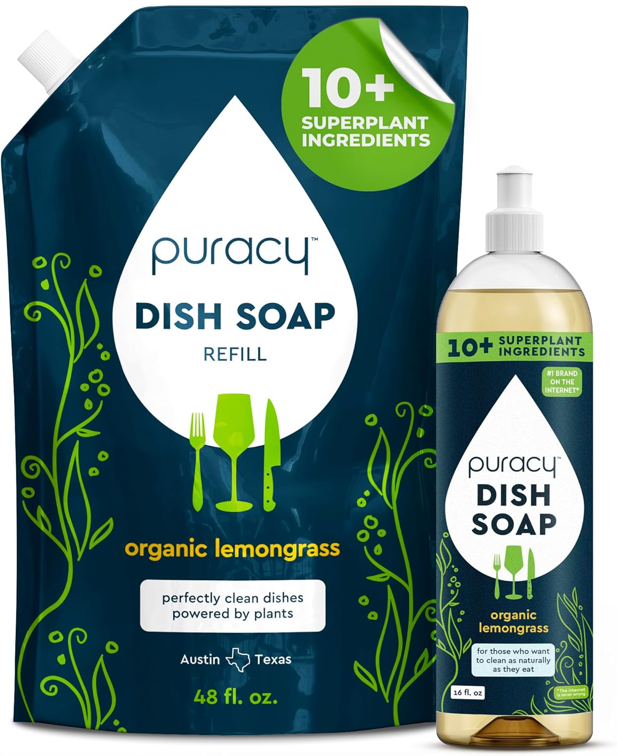 Puracy Natural Dish Soap Packs- Skin-Softening Plant-Based Dishwashing Soap, Non-Toxic Dish Soap, Organic Liquid Dishwashing Detergent Soap (Green Tea & Lime, 16 fl oz, 3 Pack)