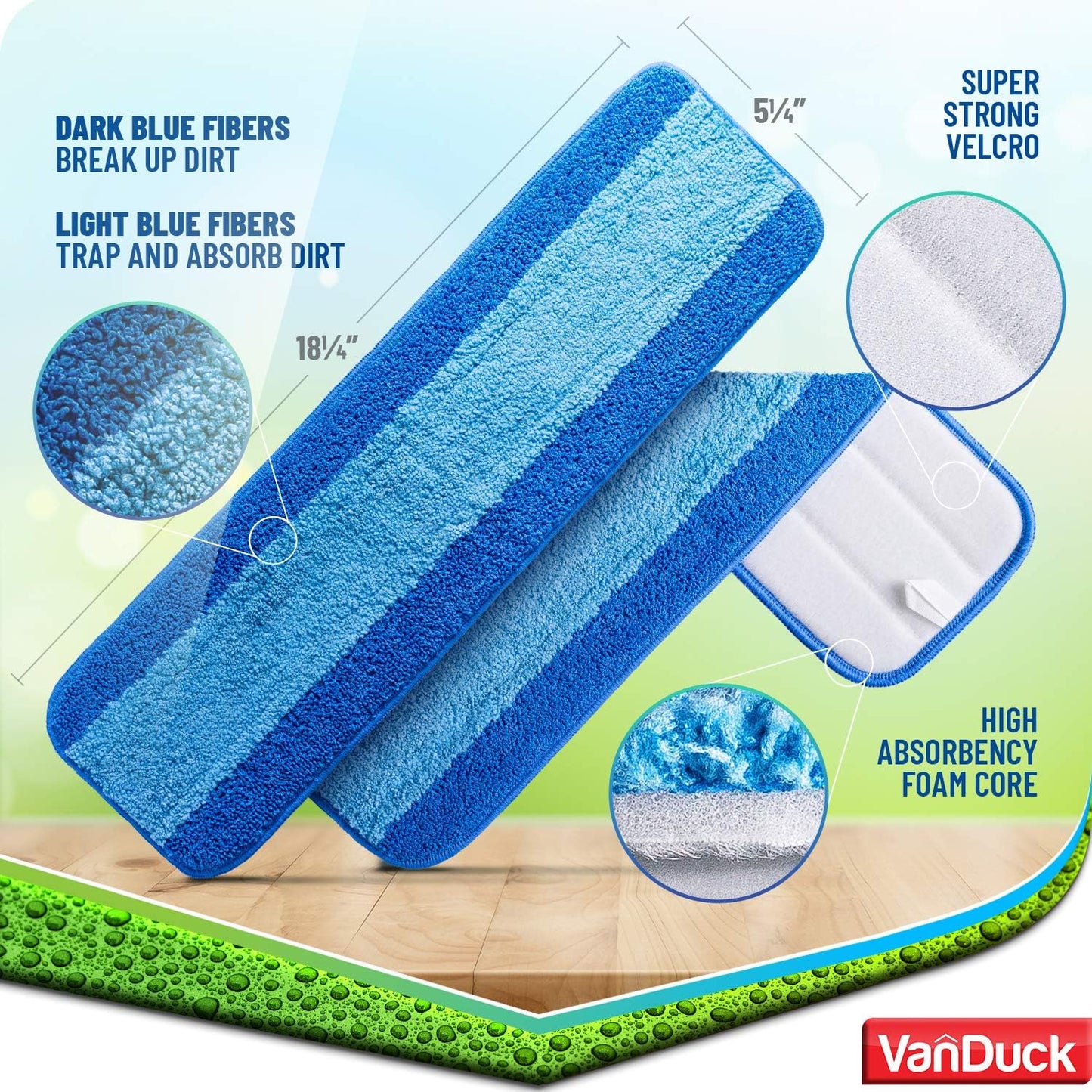 VanDuck Microfiber Cleaning Pads Compatible with Bona Mop (3 Pack) - Microfiber Mop Pads for Hardwood Floor for 18 Inch