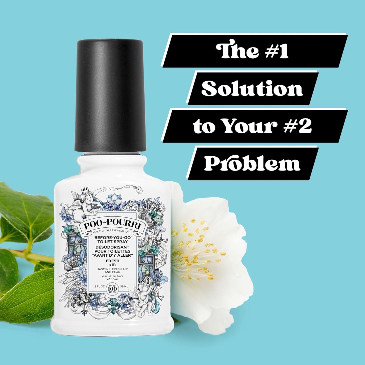 Poo-Pourri Before-You-Go Toilet Spray, Fresh Air, 4 Fl Oz, Up to 200 Uses, Bathroom Odor Deodorizer , Plant-Based with Essential Oils, for Home or Work, Jasmine, Fresh Air and Mint Scent