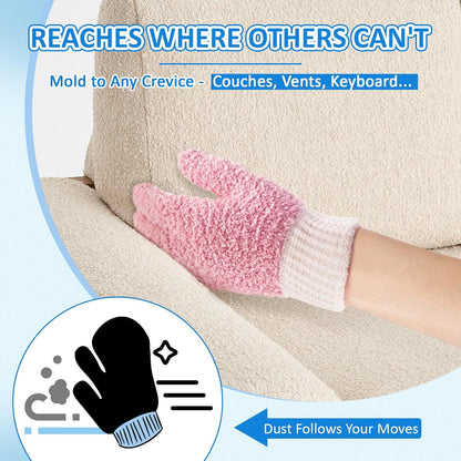 MIG4U Microfiber Dusting Gloves House Cleaning Glove for Blinds, Windows, Shutters, Furniture, and Car, Reusable Lint-Free Pink 1 Pair S/M