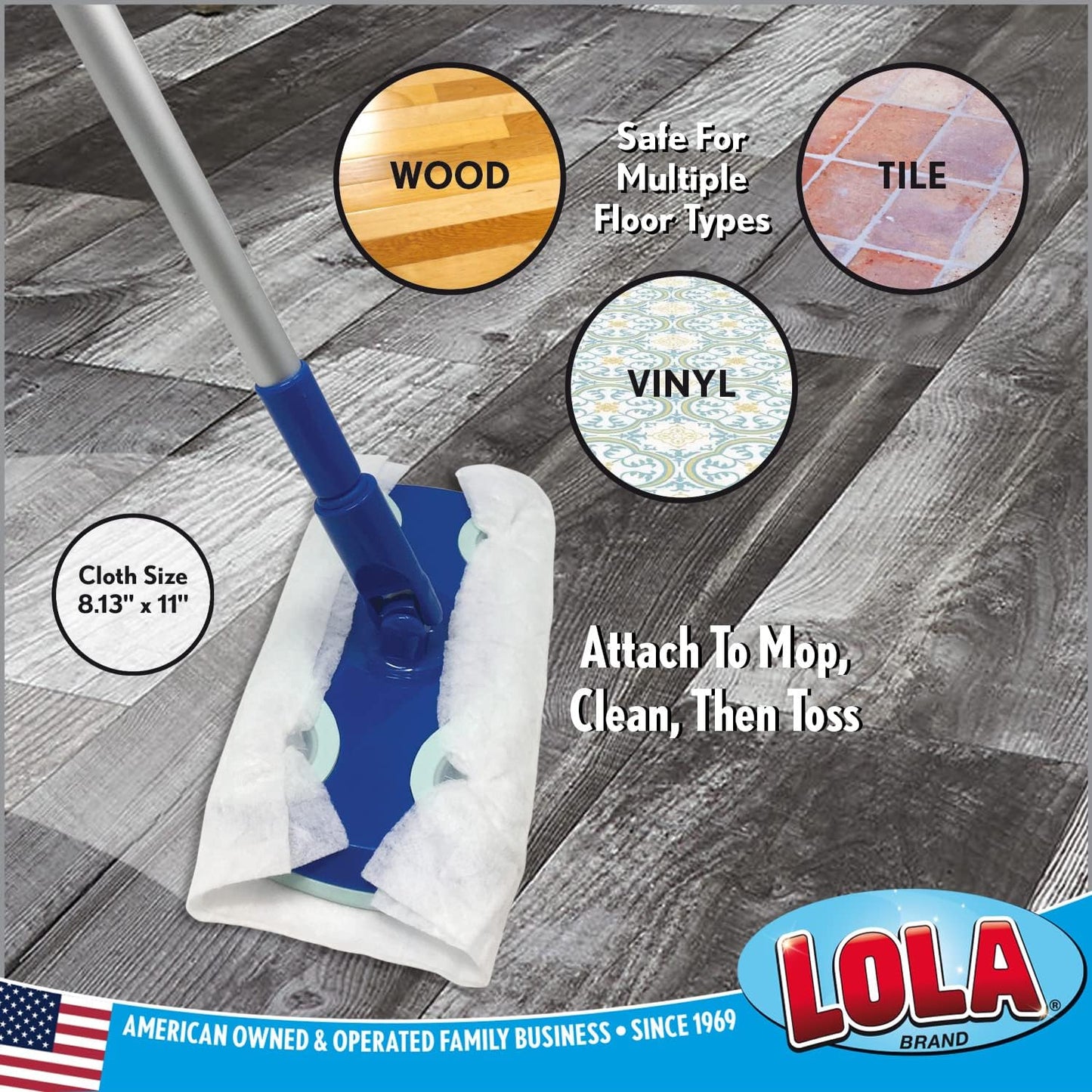 LOLA Dry Sweeping Cloth Refill Pads, 32 Pack, Unscented, Compatible with Swiffer Floor Mop, Comparable to Swiffer Refills, 11" x 8.13"