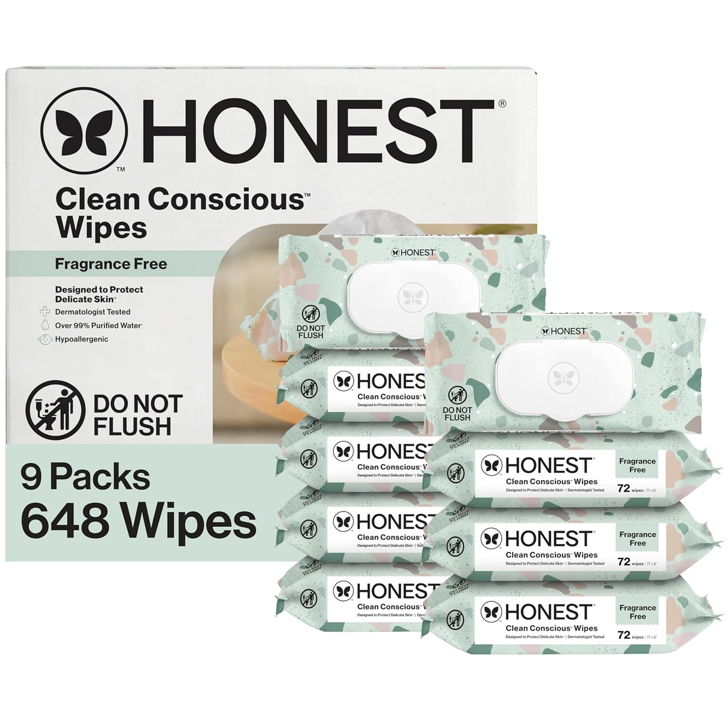 The Honest Company Hypoallergenic Multi-Use Baby Wipes for Sensitive Baby Skin, Rose Blossom, 60 Count
