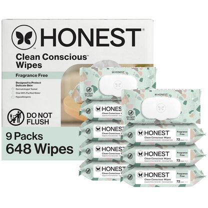 The Honest Company Hypoallergenic Multi-Use Baby Wipes for Sensitive Baby Skin, Rose Blossom, 60 Count
