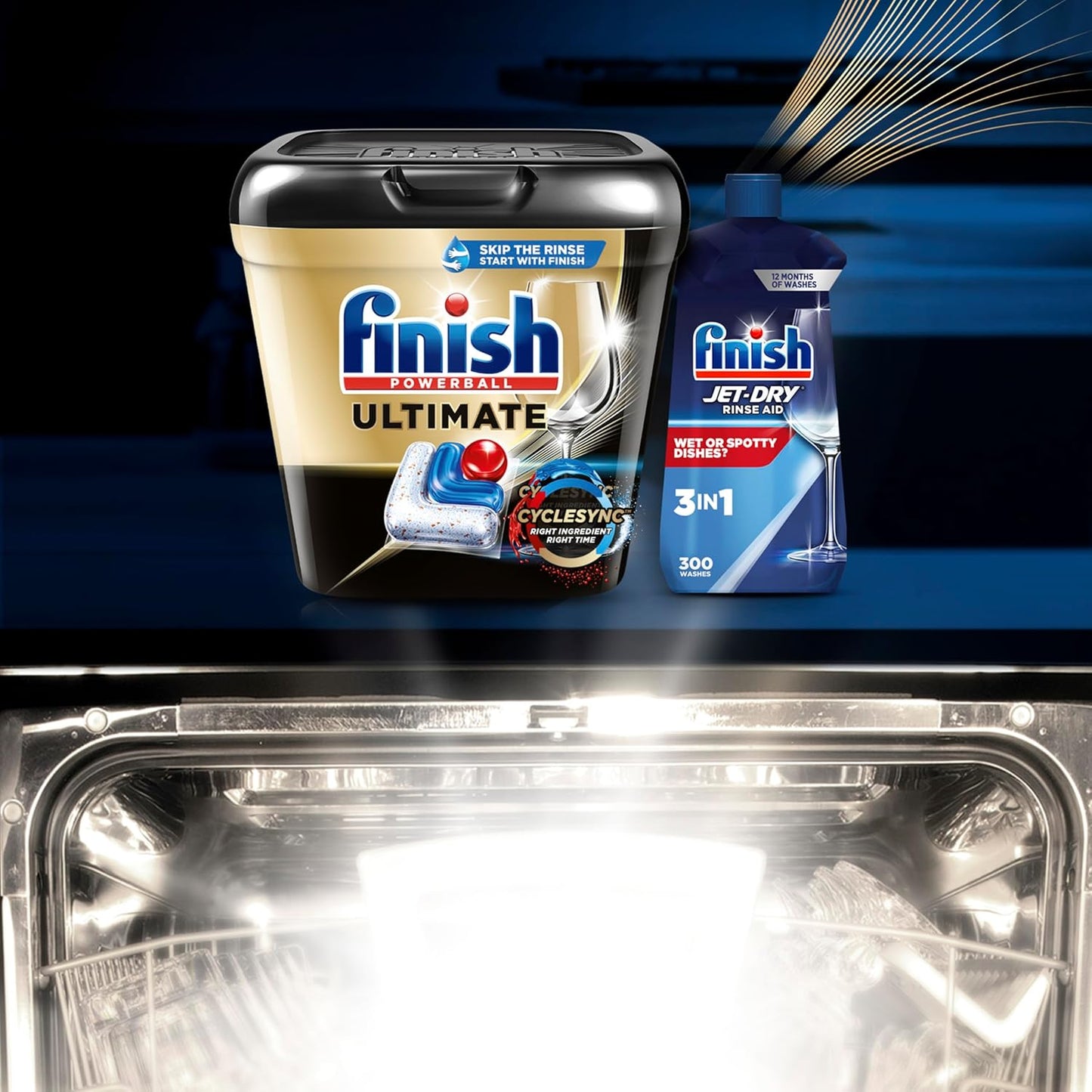 Finish Ultimate Infinity Shine Dishwasher Pods, No Pre-Rinse Dishwasher Detergent Soap Removes Burnt-On Stain, with Protector Shield & CycleSync Technology, Degreasing & Scrubbing Power, 62 Count