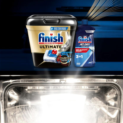 Finish Ultimate Infinity Shine Dishwasher Pods, No Pre-Rinse Dishwasher Detergent Soap Removes Burnt-On Stain, with Protector Shield & CycleSync Technology, Degreasing & Scrubbing Power, 62 Count