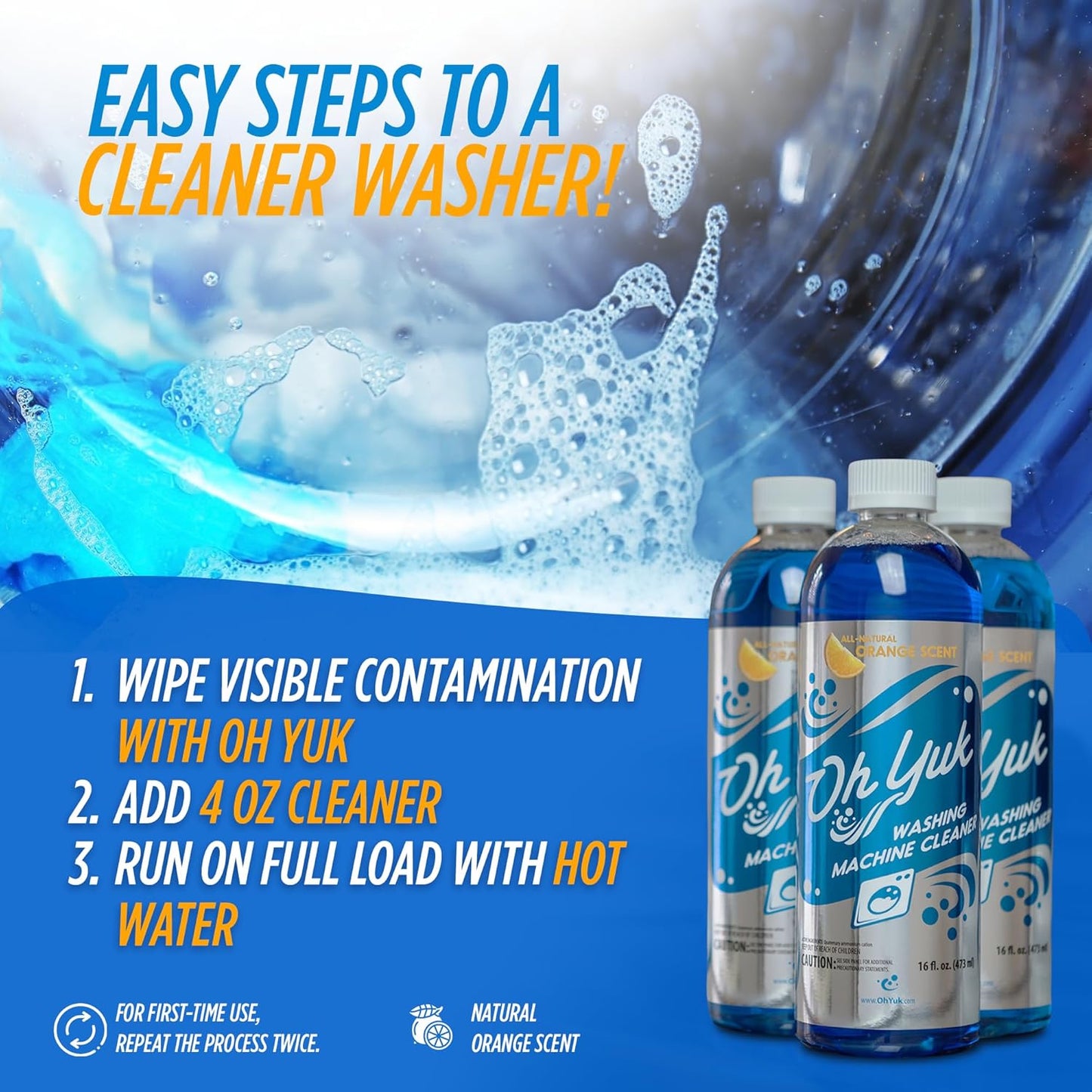 Oh Yuk Dishwasher Cleaner, Descaler, And Deodorizer – Removes Grease, Odors, And Buildup – Natural Orange Scent – Septic Safe Formula For A Fresh Dishwasher – Deep Cleans All Machine Models – 16 Fl oz