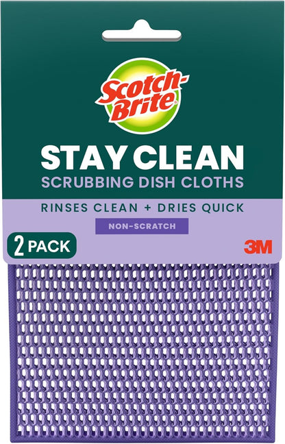 Scotch-Brite Stay Clean Scrubbing Dish Cloths, Rinses Clean and Dries Quick, 2 Non-Scratch Dish Cloths