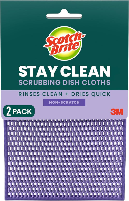 Scotch-Brite Stay Clean Scrubbing Dish Cloths, Rinses Clean and Dries Quick, 2 Non-Scratch Dish Cloths
