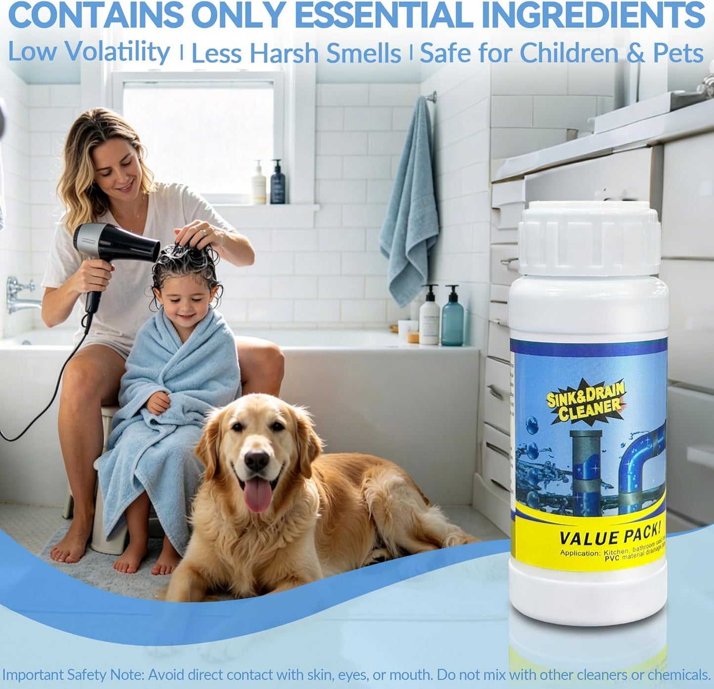 4PCS Sink and Drain Cleaner - 15-30 min Fast-Acting Sink Drains Cleaner - Gentle Formula Drain Clog Remover - Safe for All Pipes - Quick Dissolve Common Pipe Blockages