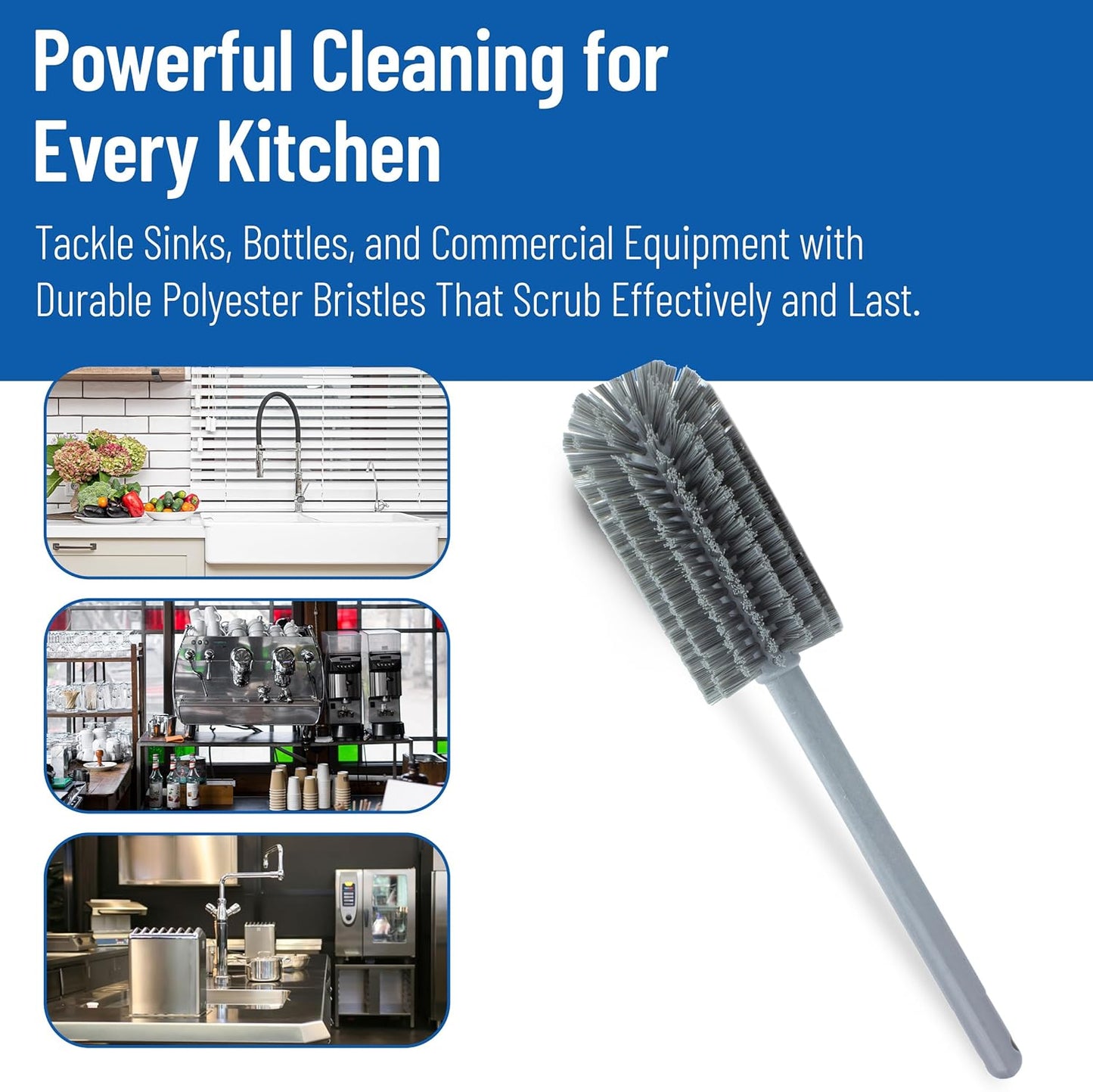 SPARTA Large Water Bottle Brush Ideal for Wide-Mouth Jars, Bottles and Tumblers, Dishwashing Tool with Handle for Home and Commercial Kitchens, Plastic, 12 Inches, White