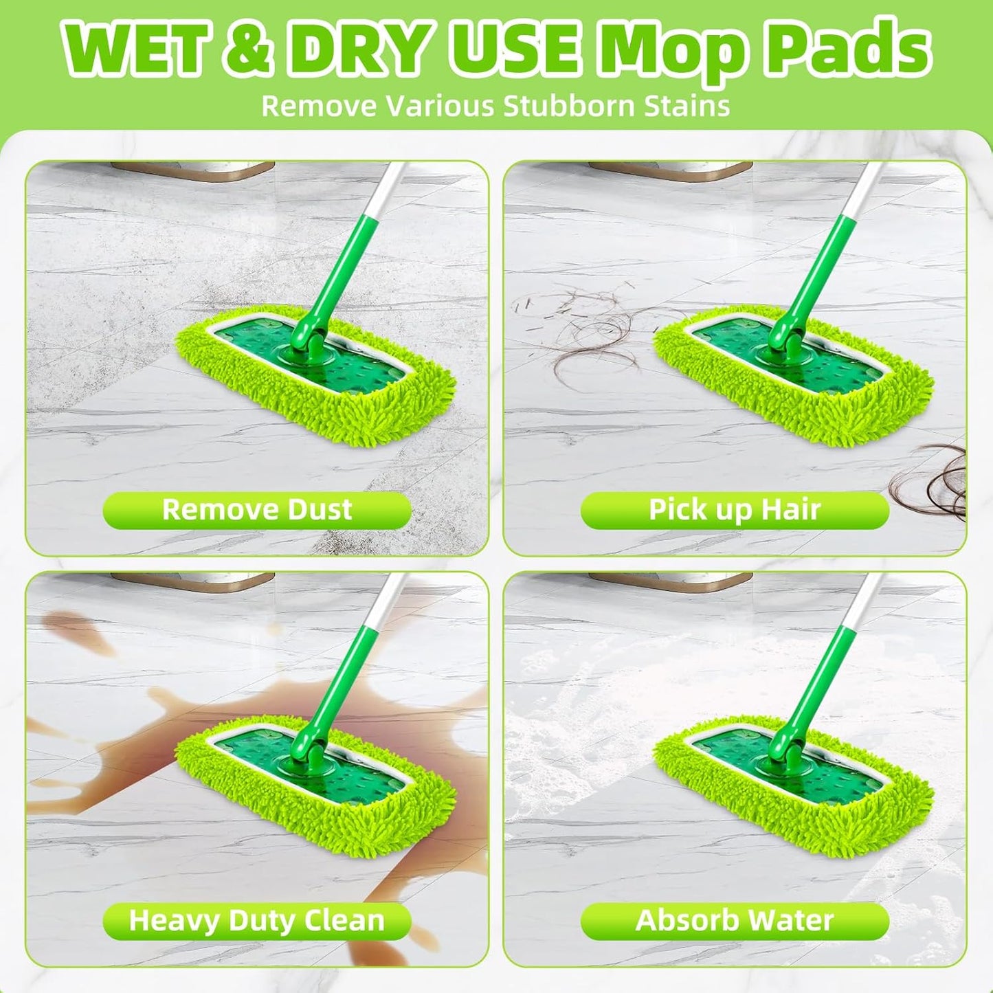 Reusable Mop Pads Compatible with Swiffer Sweeper Mop, Microfiber Dry Sweeping Cloths & Machine Washable Wet Pads Refill for Use on All Sealed Floors - Stone, Hardwood, Laminate & Tile (6 Blue)