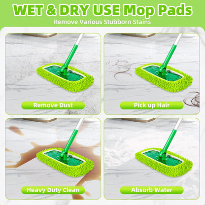 Reusable Mop Pads Compatible with Swiffer Sweeper Mop, Microfiber Dry Sweeping Cloths & Machine Washable Wet Pads Refill for Use on All Sealed Floors - Stone, Hardwood, Laminate & Tile (6 Blue)