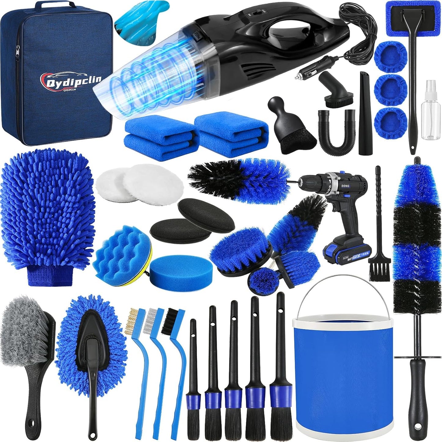 Qydipclin 34Pcs Car Detailing Kit, Car Detailing Brush Set, Car Wash Cleaning Kit, Car Detailing Brushes, Professional Car Care Kit for Interior Exterior Wheels, Blue