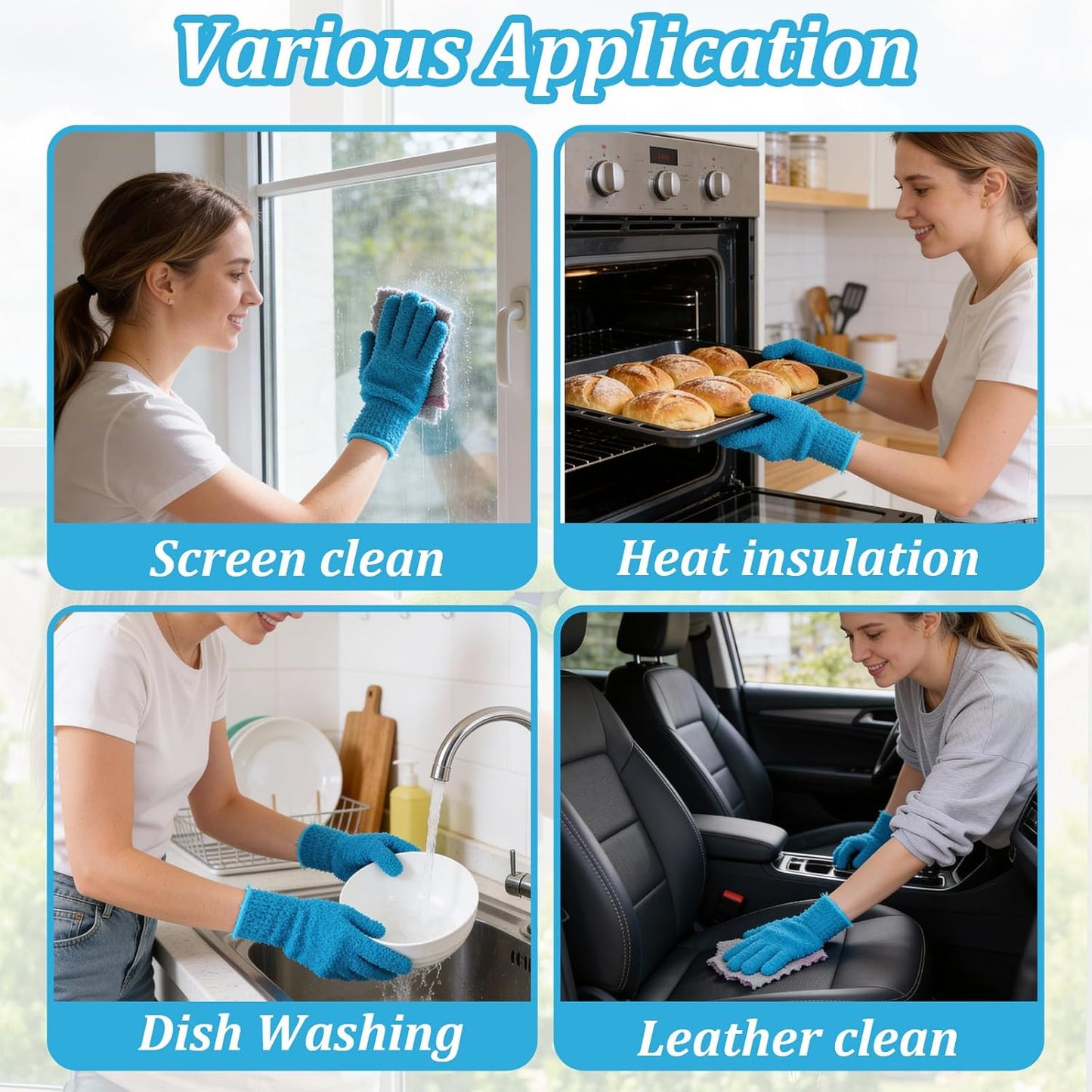 Abeillo Microfiber Gloves for Plants Dusting Cleaning, Reusable Washable Cleaning Gloves Mittens House Cars Blinds Dusting