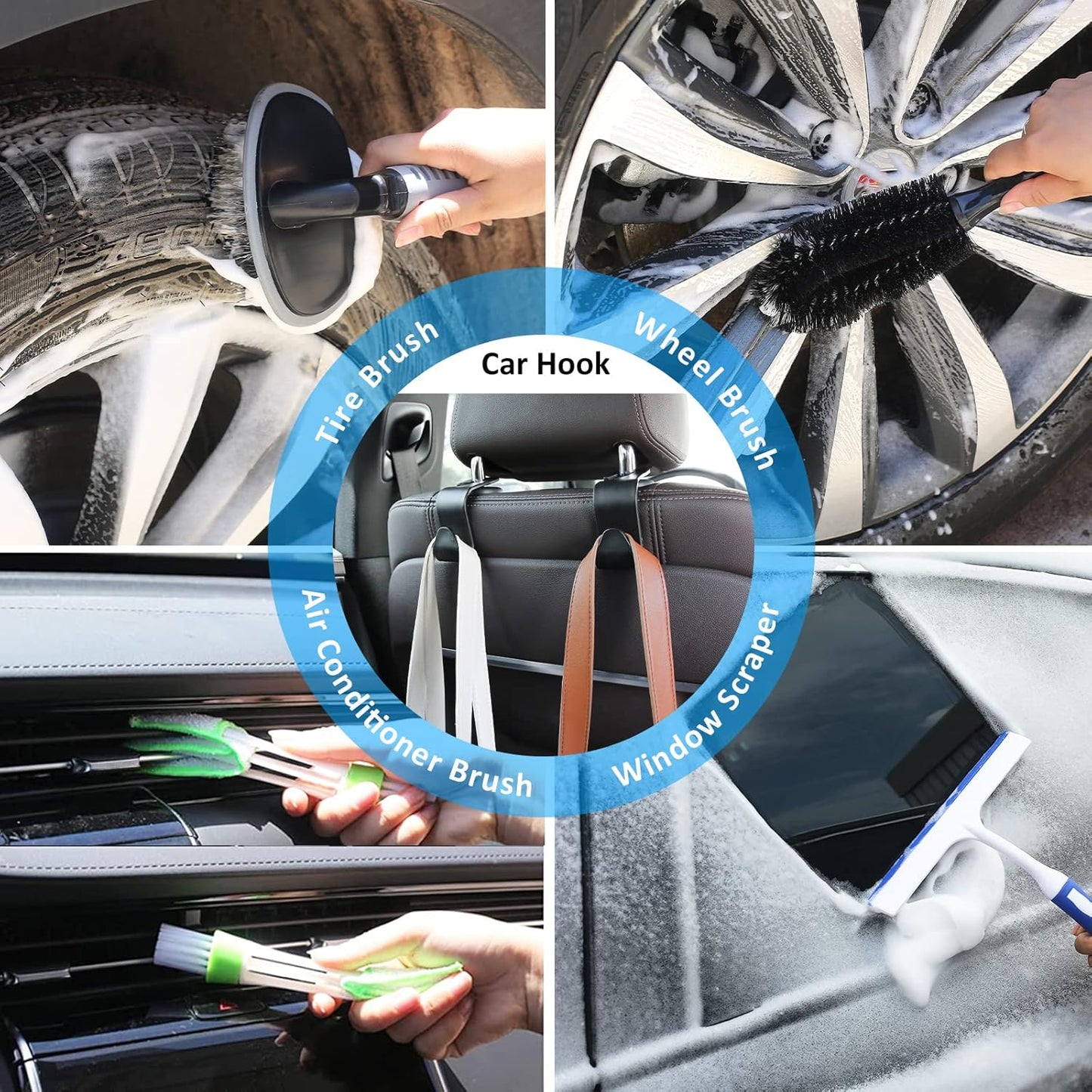 42Pcs Car Wash Detailing Kit Cleaning Set with Foam Gun Sprayer, Long-Handle Brush, Collapsible Bucket, Large Wash Mitt, Towels, Complete Interior & Exterior Car Washing Supply Set (Blue)