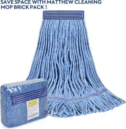 Matthew Cleaning Heavy Duty Mop Head Commercial Replacement for General and Floor Cleaning , Wet Industrial Blue Cotton Looped End String Head Refill (Pack of 6) Blue