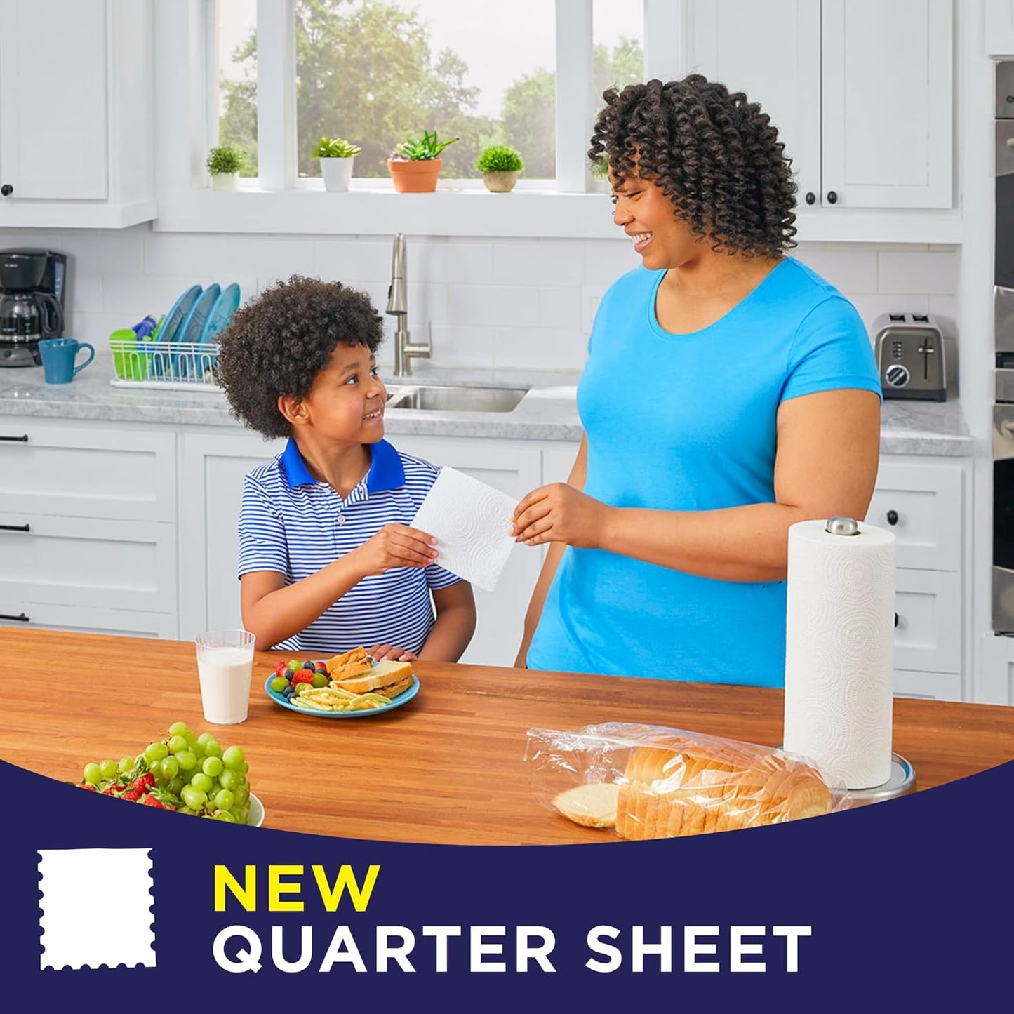 Sparkle Tear-A-Square Paper Towels, 2 Double Rolls (220 Sheets Total) - Strong 2-Ply Towels for Kitchen Cleanup and Everyday Messes