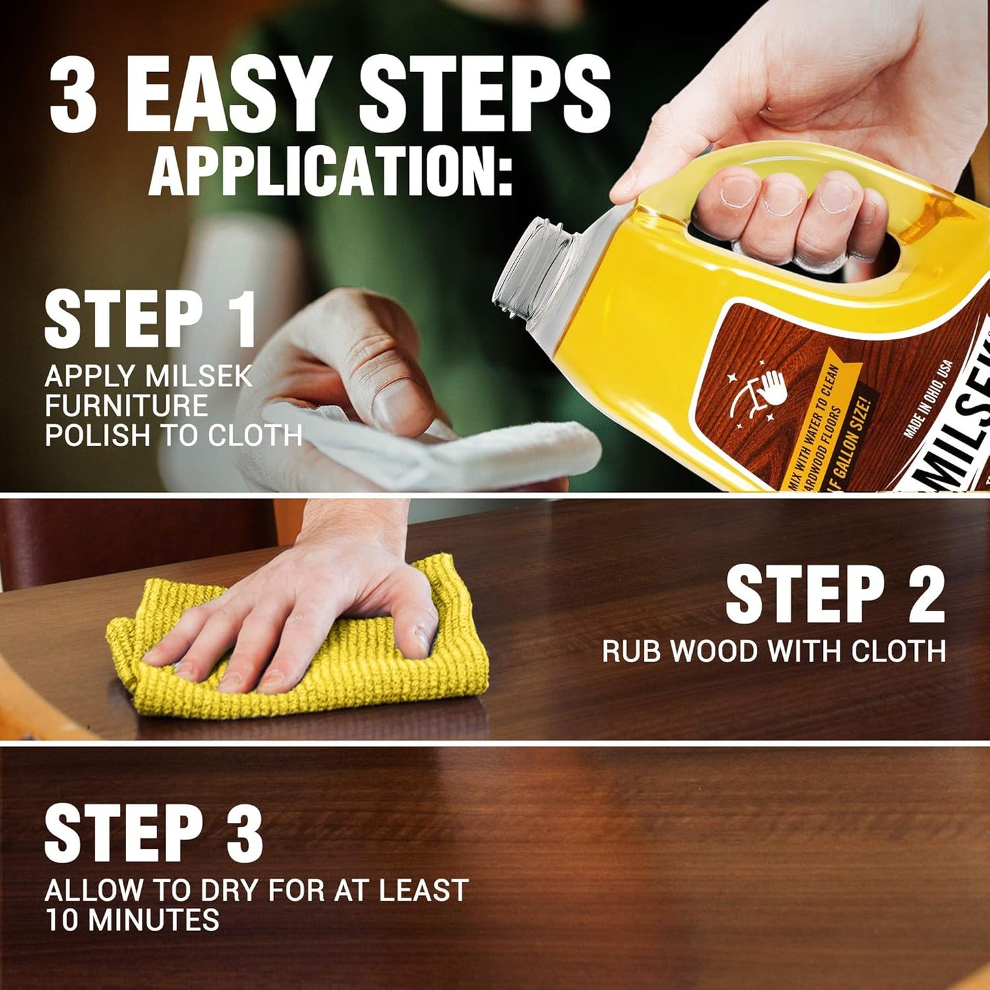 Milsek Furniture Polish and Wood Cleaner with Lemon Oil - Multipurpose Solution for Home Improvement from Hardwood Floors to Kitchen Cabinets - 12 Fl Oz (Pack of 1)