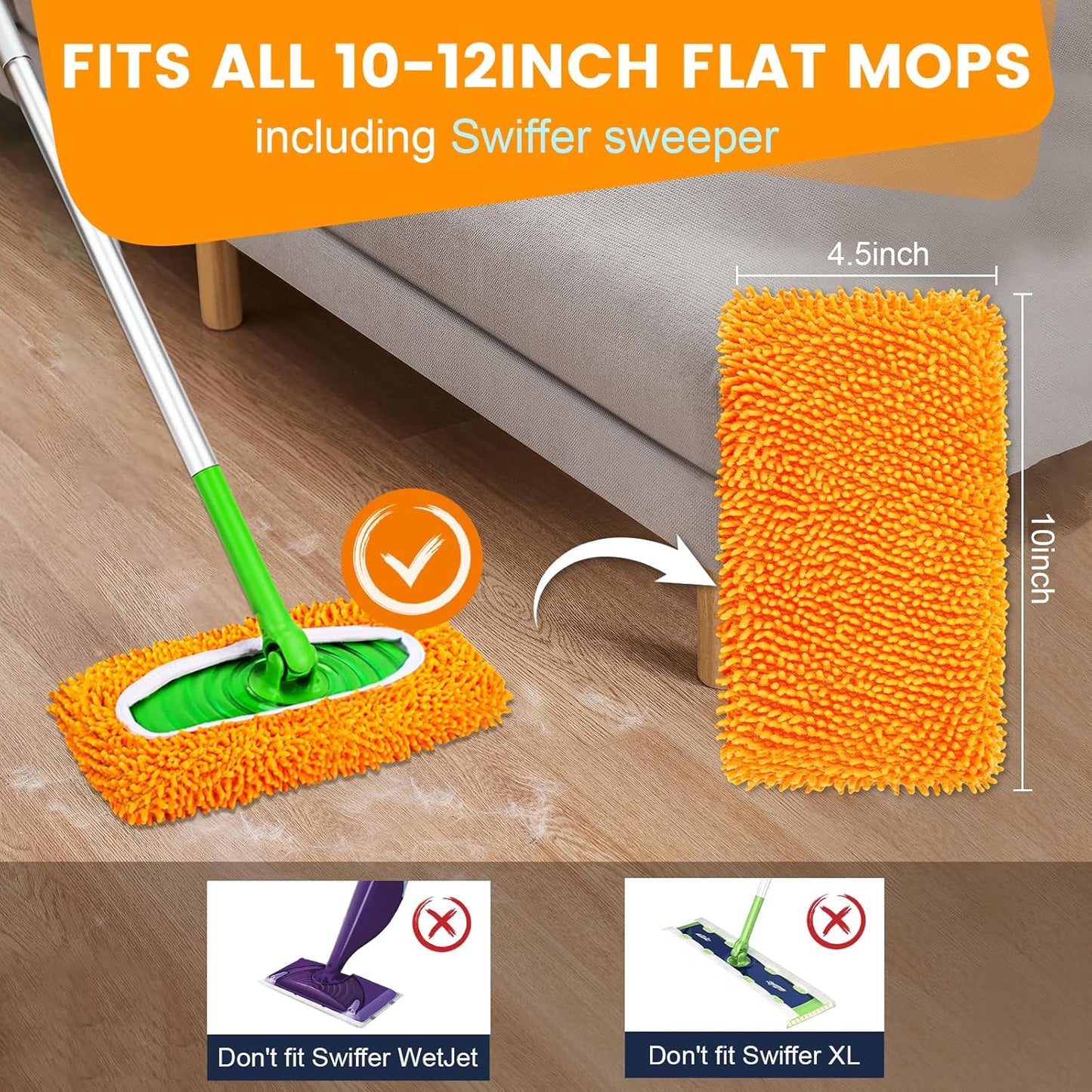 6Pcs Reusable Microfiber Mop Pads Compatible with Sweeper Mop, Replacement Wet Mopping pad Refills & Washable Dry Sweeping Cloths for Surface/Hardwood Floor Cleaning