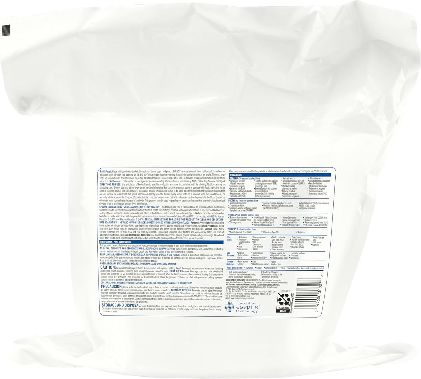 Clorox Healthcare Hydrogen Peroxide Cleaner Disinfectant Wipes, 12" x 11", Bucket, 185 Count (Package May Vary)