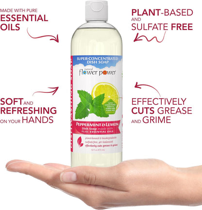 Natural Flower Power Liquid Dish Soap Refill – 66 Fl Oz Refills 4X – Plant-Based & Scented w/Pure Essential Oils – Natural Dishwashing Detergent – Sulfate-Free Kitchen Soap (Lavender)