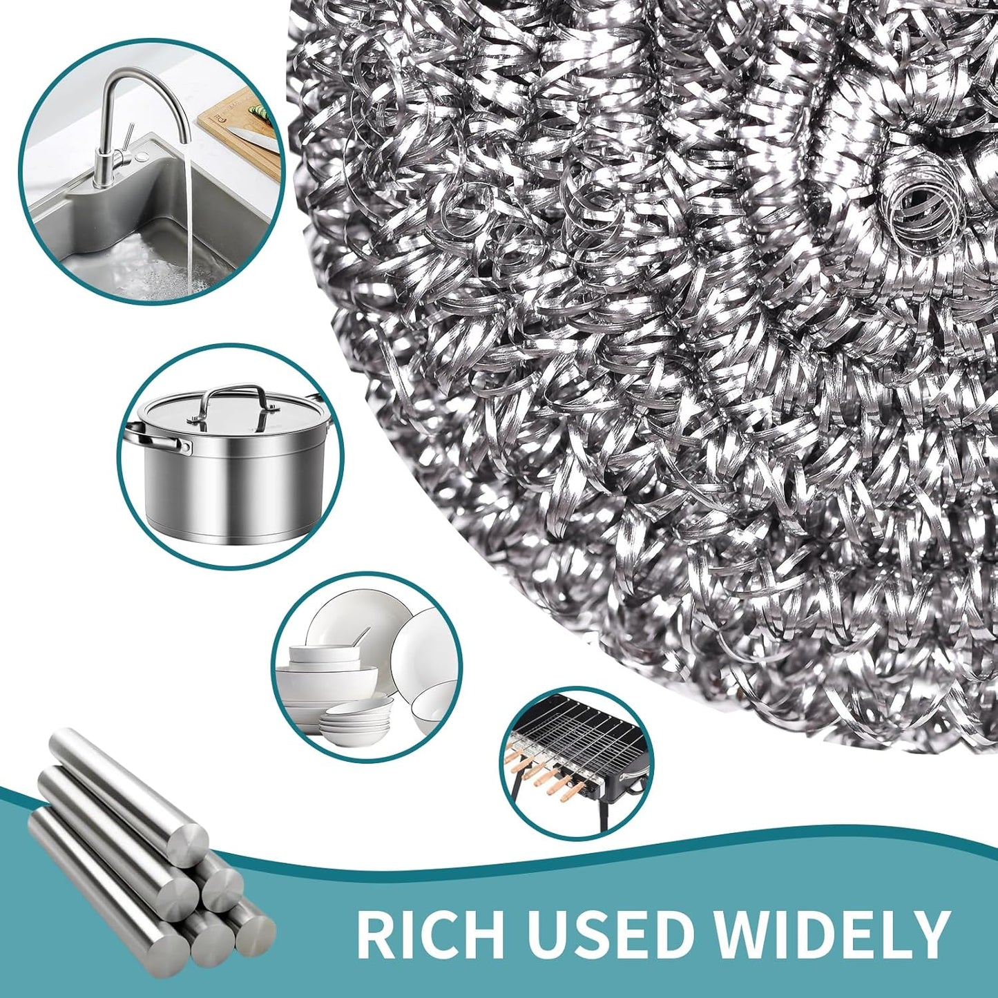 12Pcs Steel Wool Scrubber Pads for Cleaning Dishes, Pans, Pots, Ovens, Grills, Sinks - Stainless Steel Scrubbers for Kitchen, 12 Pack