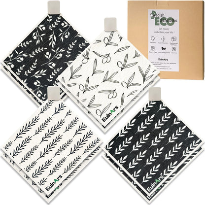 Eulnars Swedish Dishcloths for Kitchen, 8 Pack Reusable Paper Towels with Clips, Non-Scratch Swedish Kitchen Towels, Super Absorbent Cellulose Sponge Cloths, Dishwasher Safe, No Odor