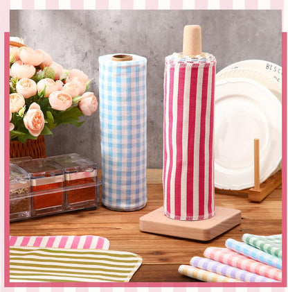 Redbaker 50 Pcs Reusable Paper Towels Paperless Reusable Cotton Cloths Toilet Absorbent Washable Paper Towels with Roll Kitchen Dishcloth for Kitchen Paperless Dishcloths(Stripe)