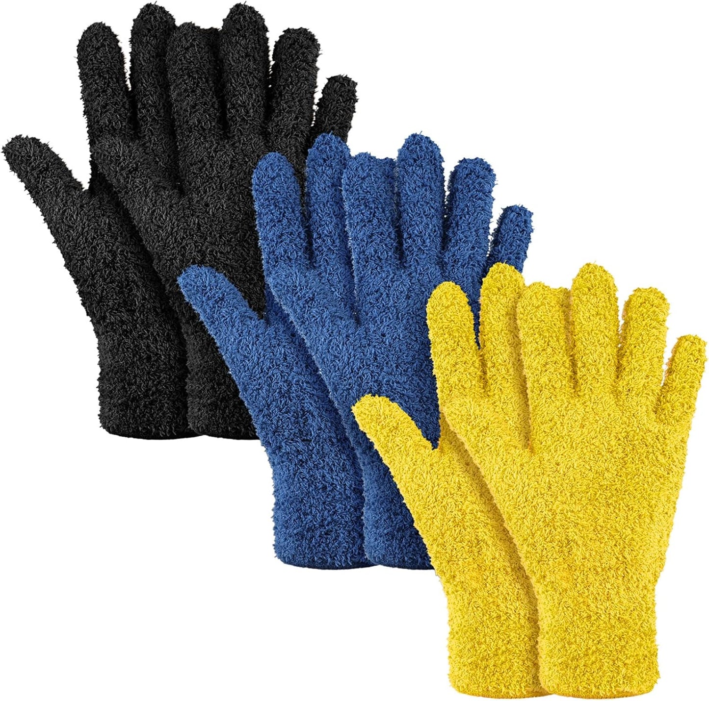 Patelai 3 Pairs Microfiber Plant Dusting Gloves Leaf Cleaning Gloves for Indoor Plants, Blinds, Furniture, House (Green Yellow,Blue,Pink,Medium)