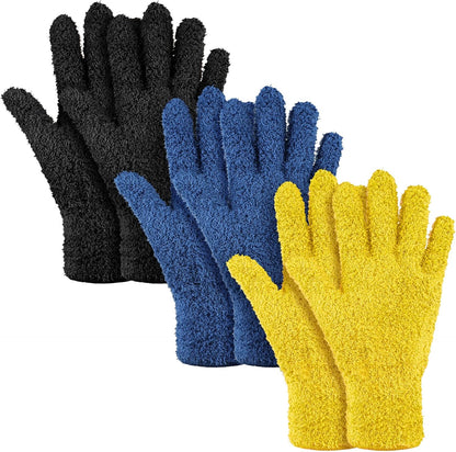 Patelai 3 Pairs Microfiber Plant Dusting Gloves Leaf Cleaning Gloves for Indoor Plants, Blinds, Furniture, House (Green Yellow,Blue,Pink,Medium)