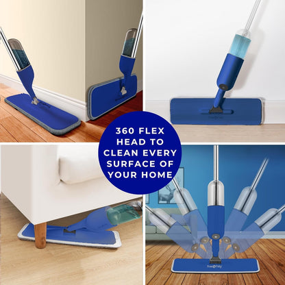 True & Tidy® SPRAY-250 Multi-Surface Spray Mop with Refillable Water Bottle for Floor Cleaning, Works on Wood, Tile, Marble etc, Use Any Cleaning Solution, Machine Washable Microfiber Mop Pads, Navy